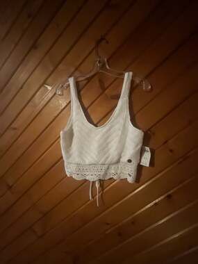 Hollister White Lace-Up Front Crochet Knit Crop Tank Top
